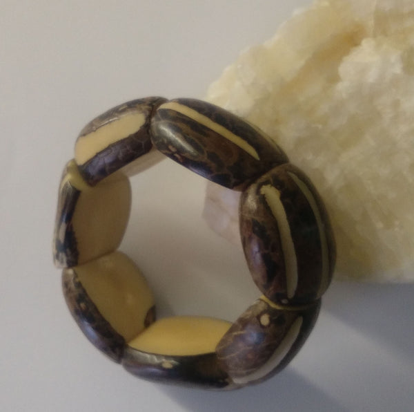 Bracelet en tagua ou ivoire naturel, couleur naturelle et élastique