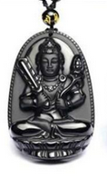 Bouddha Magnifique Pendentif et Bracelet en obsidienne noire