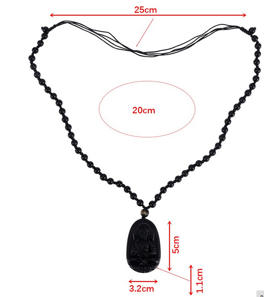 Bouddha Magnifique Pendentif et Bracelet en obsidienne noire
